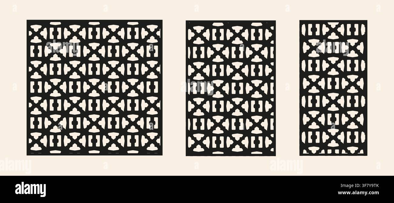 Laser cut panel template set with rounded geometric lattice pattern. Stock Vector