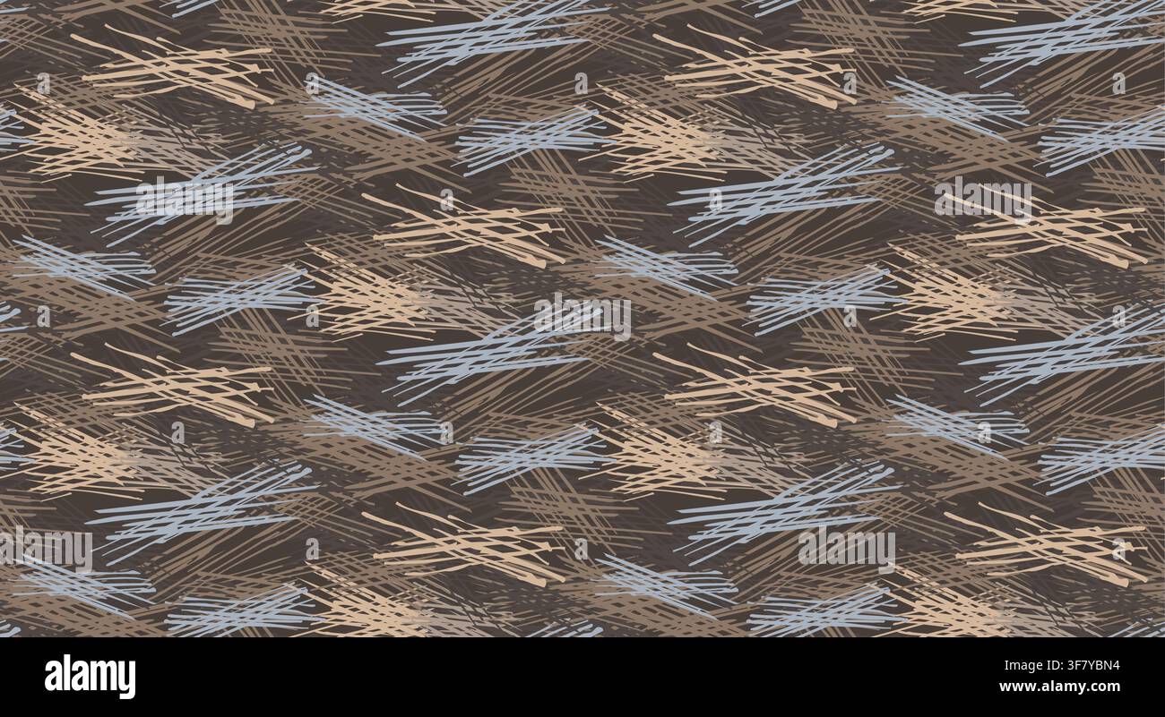 Seamless hand drawn scratchy camo pattern with expressive brush strokes Stock Vector