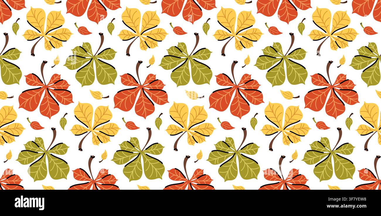 Autumn chestnut leaves seamless vector pattern for fall textile packaging design Stock Vector