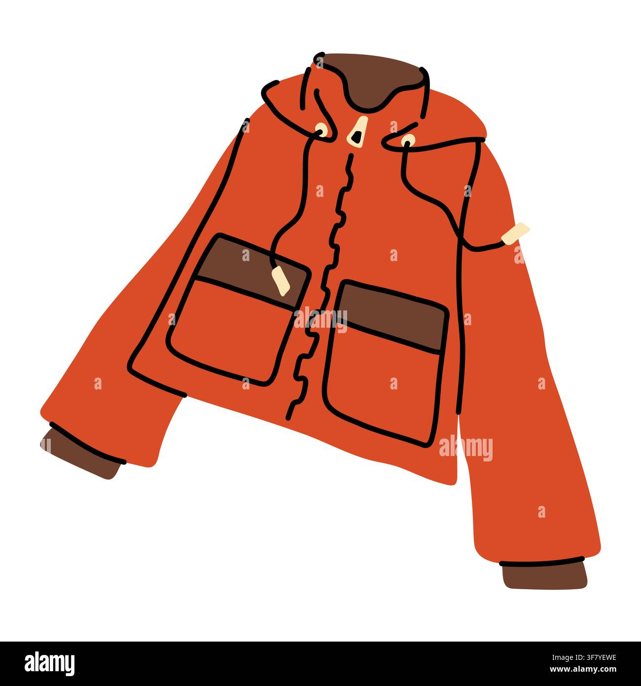 Red autumn jacket vector icon with hood and pockets Stock Vector