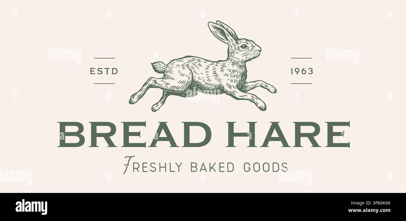 Hare, rabbit sketch. Vintage bread bakery hare emblem Stock Vector