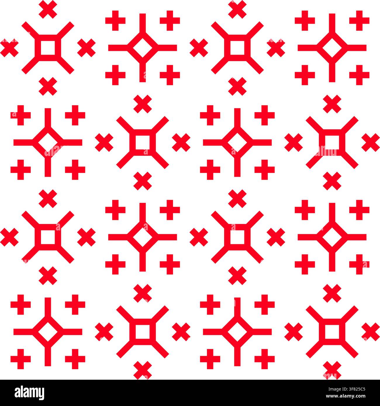 Red Georgian geometric seamless pattern with rotated diamond and cross Stock Vector