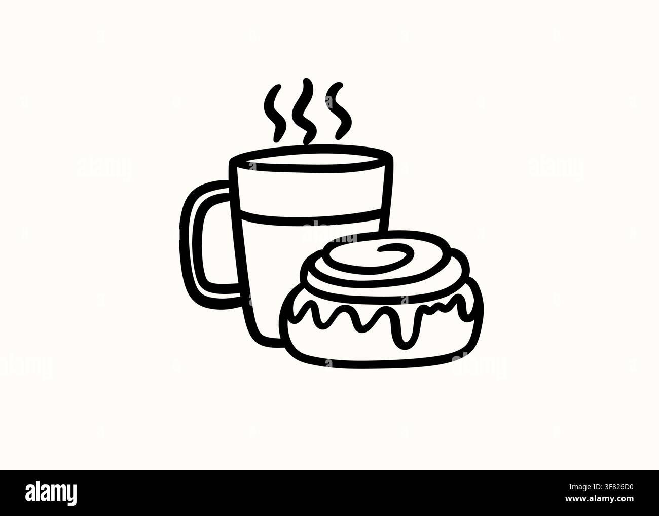 Bakery logo with coffee mug and cinnamon roll. Stock Vector