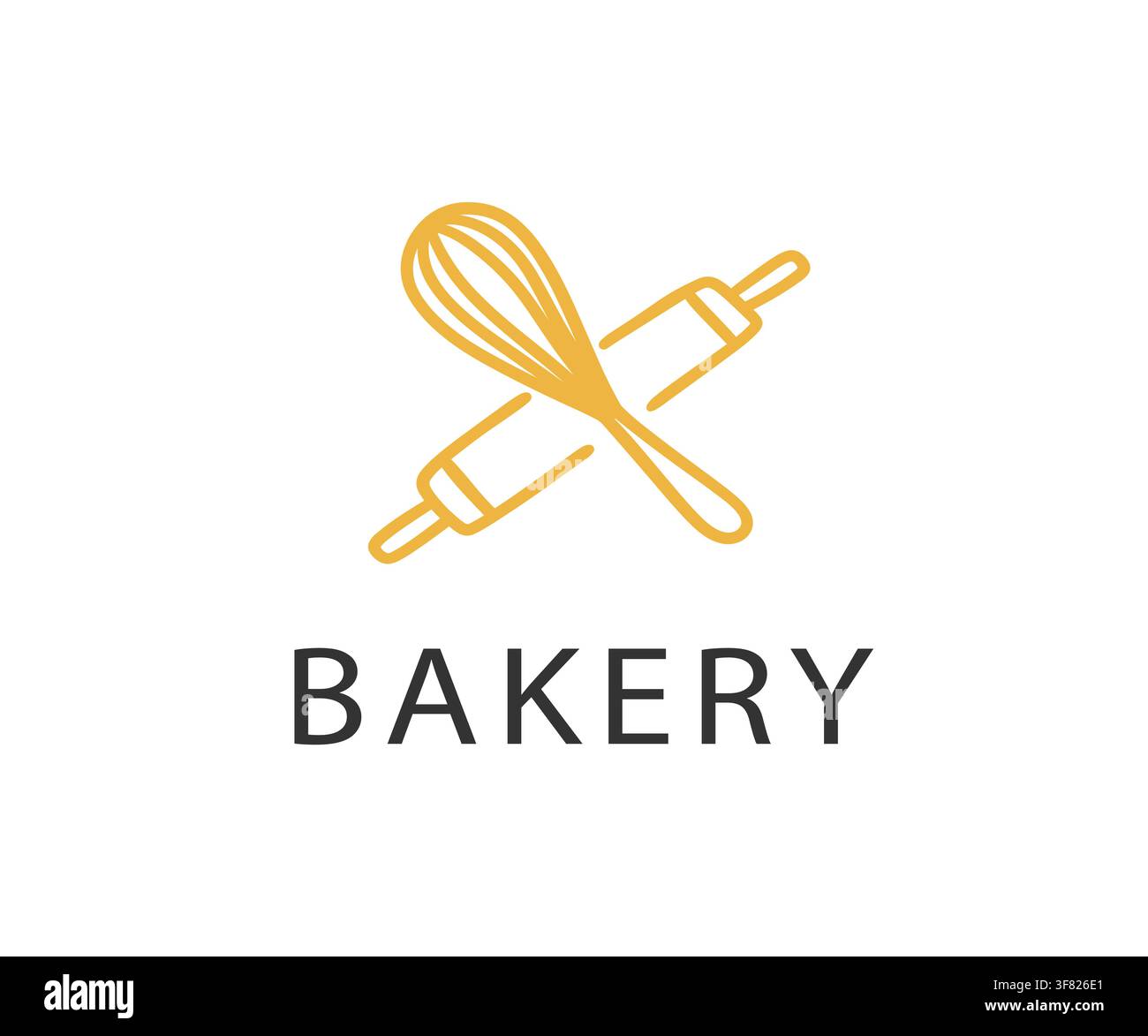 Minimal bakery logo with whisk and rolling pin. Stock Vector