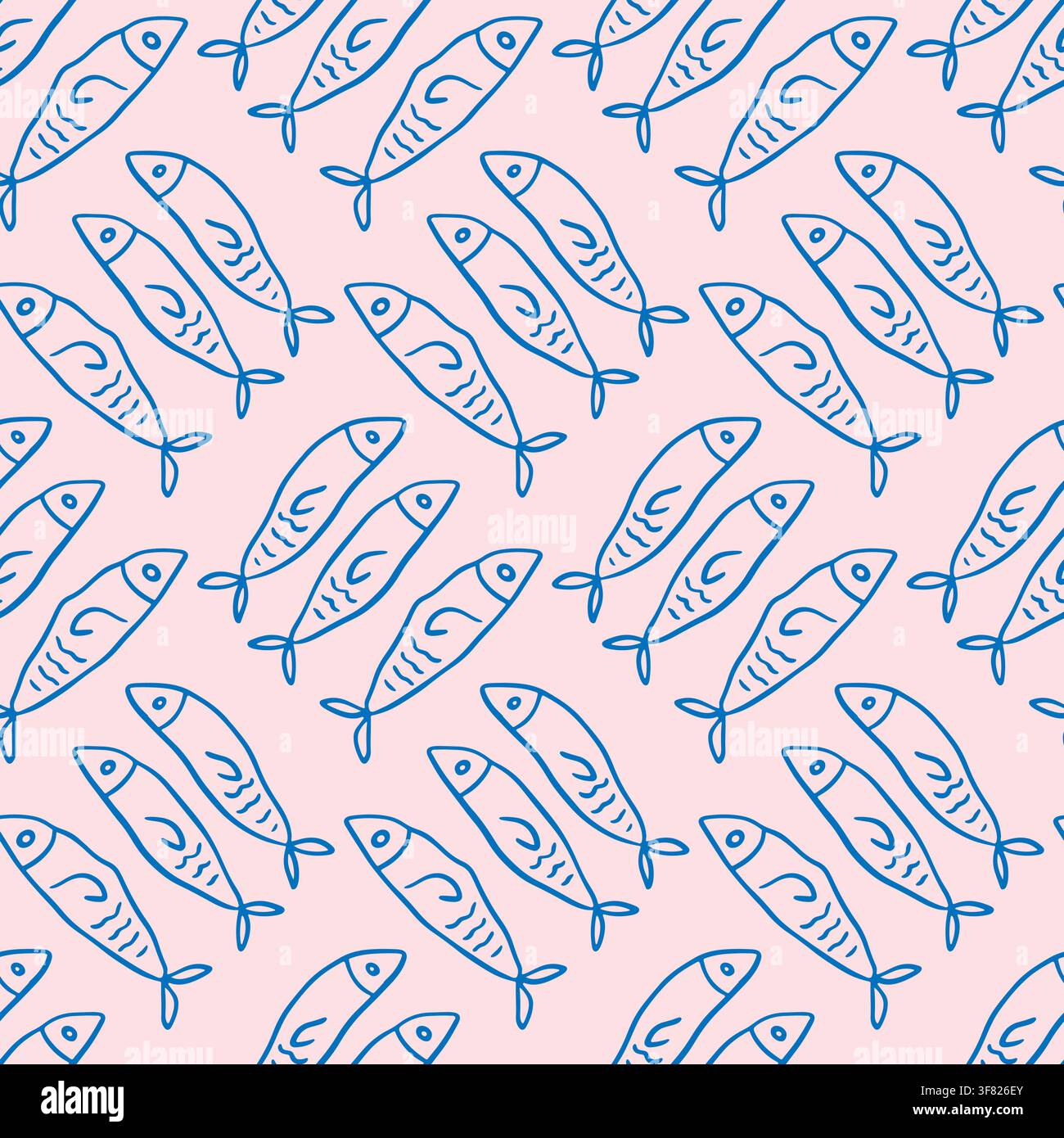 Blue fish seamless pattern on pale pink background Stock Vector