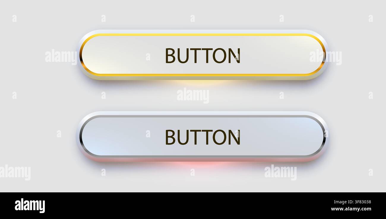 Neumorphic UI button elements set. Modern soft light design for web interface and application. Vector illustration Stock Vector