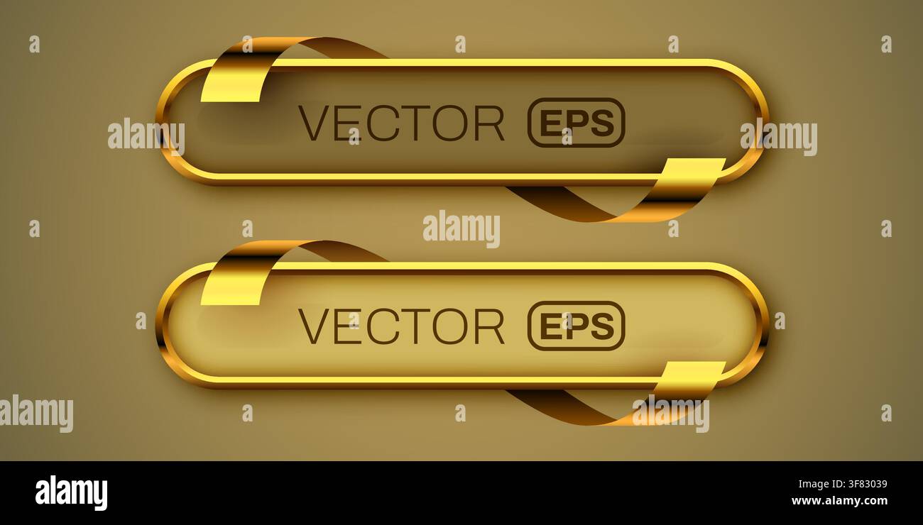 Golden button frames with elegant ribbon elements. Luxury UI design elements for web banners. Vector illustration Stock Vector