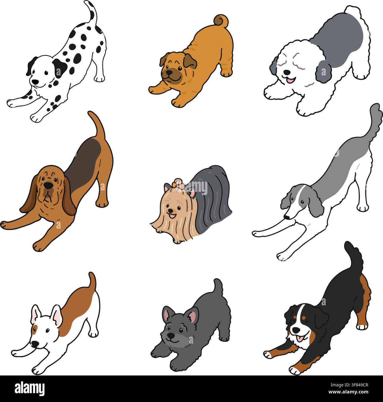 Simple and cute playful dogs illustrations set Stock Vector