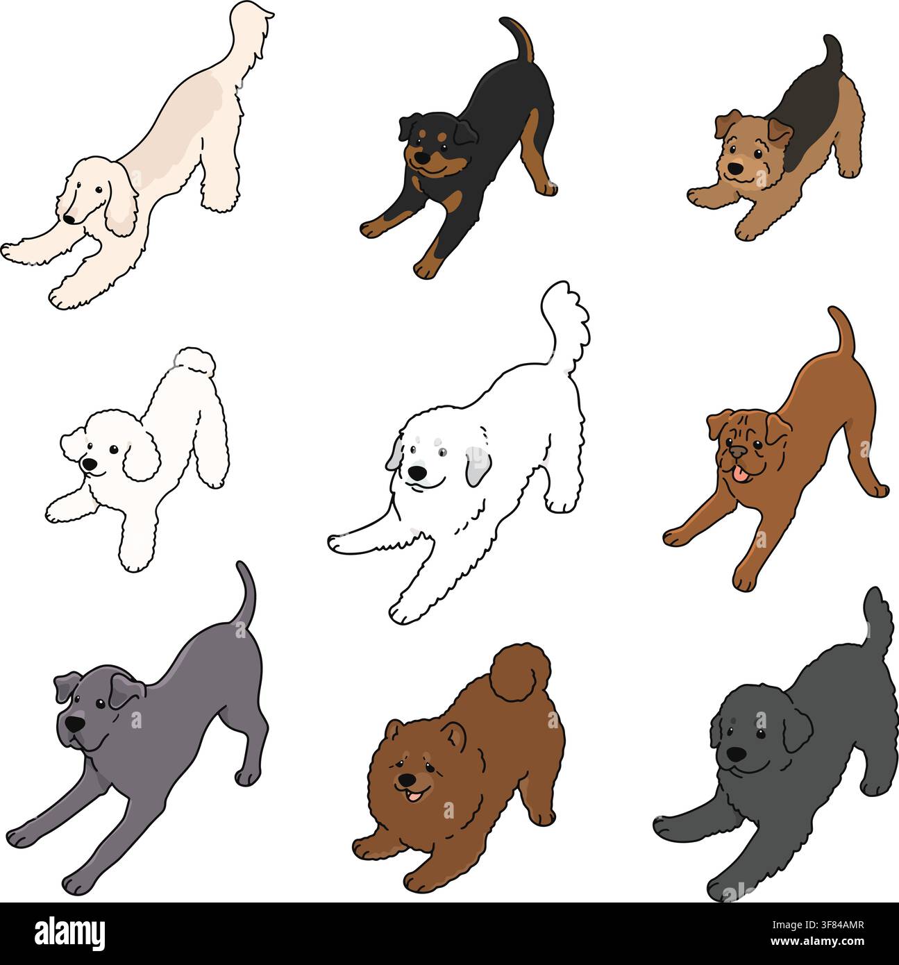Simple and cute playful dogs illustrations set Stock Vector