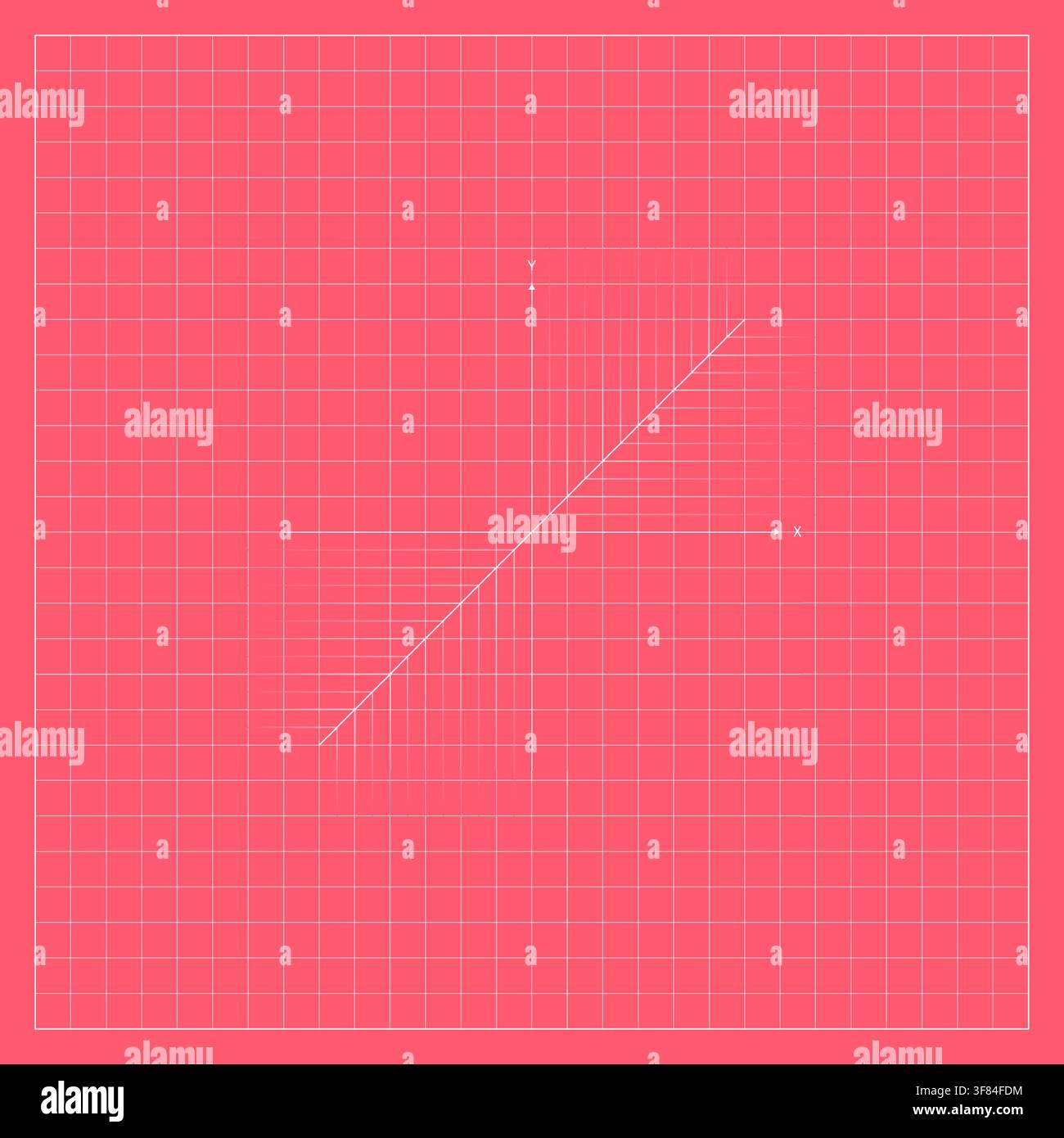 Pink algebraic graph background featuring a precise square coordinate grid and a thin white diagonal line crossing the mathematical plane. The simple Stock Vector