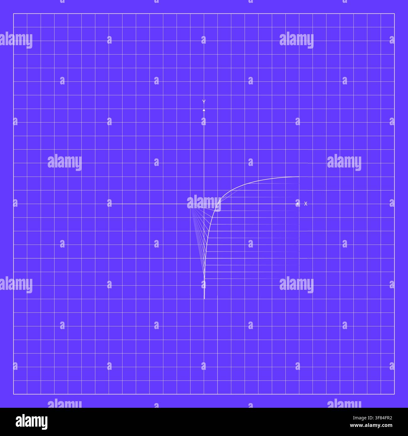 Purple algebraic graph background featuring a fine square coordinate grid and thin white curved lines forming a precise right-angle mathematical shape Stock Vector