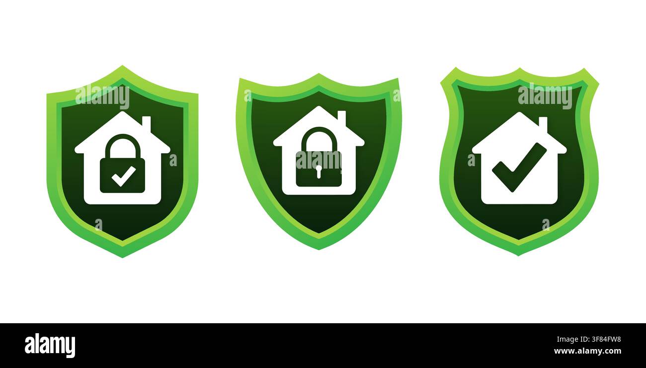 Home security shield protection icons set Stock Vector