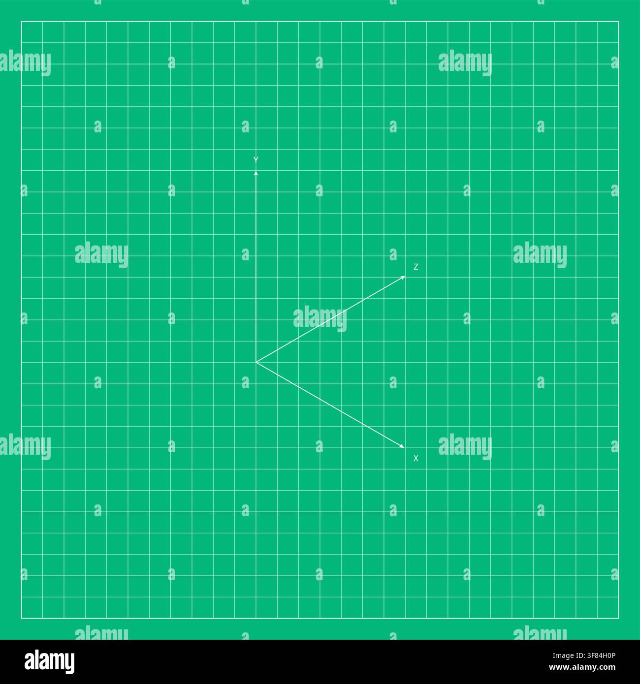 Green mathematical grid featuring an angled geometric line construction with a sharp directional shape, inspired by coordinate geometry, technical dra Stock Vector