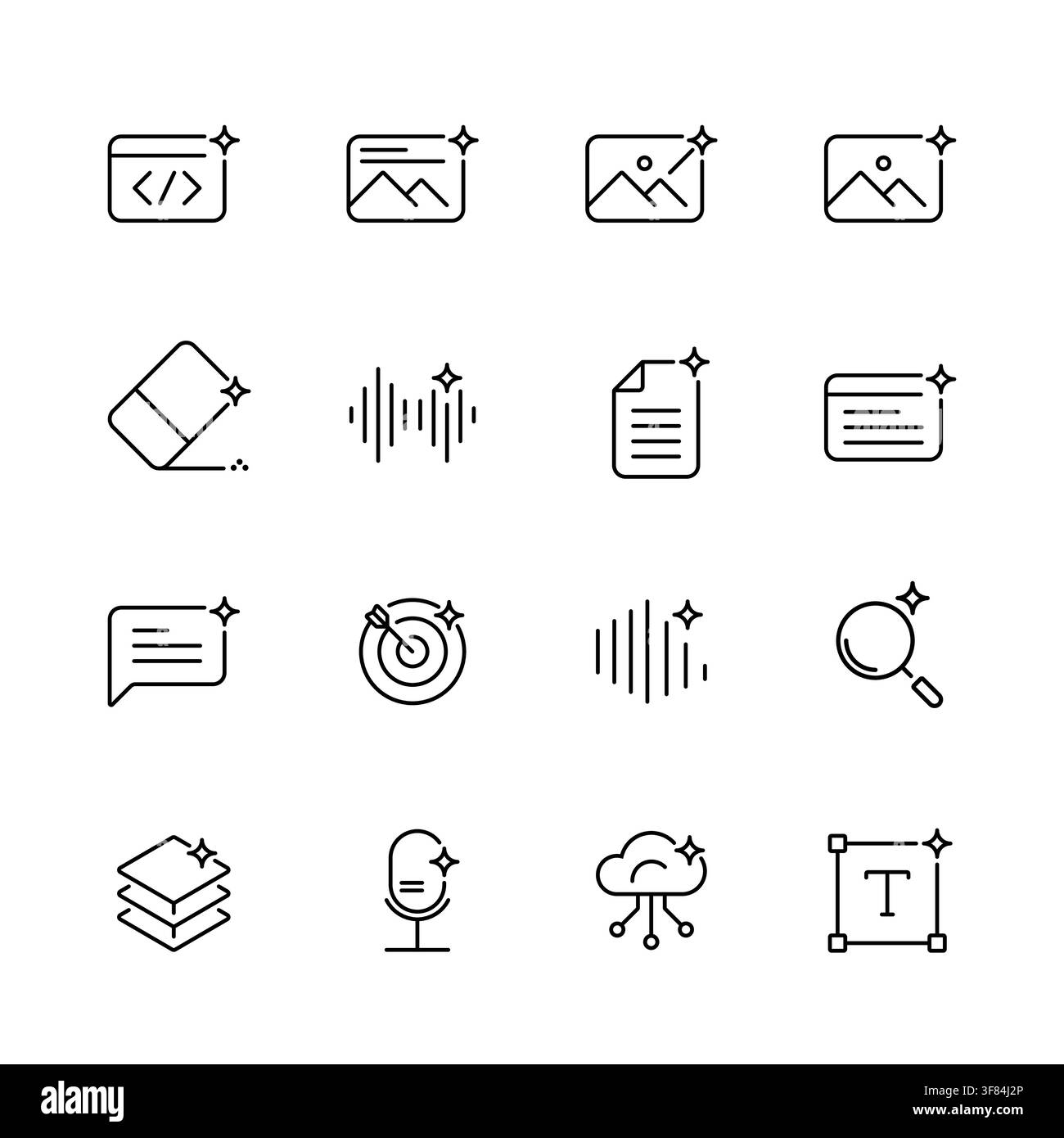 Artificial Intelligence and generative AI line icon set Stock Vector