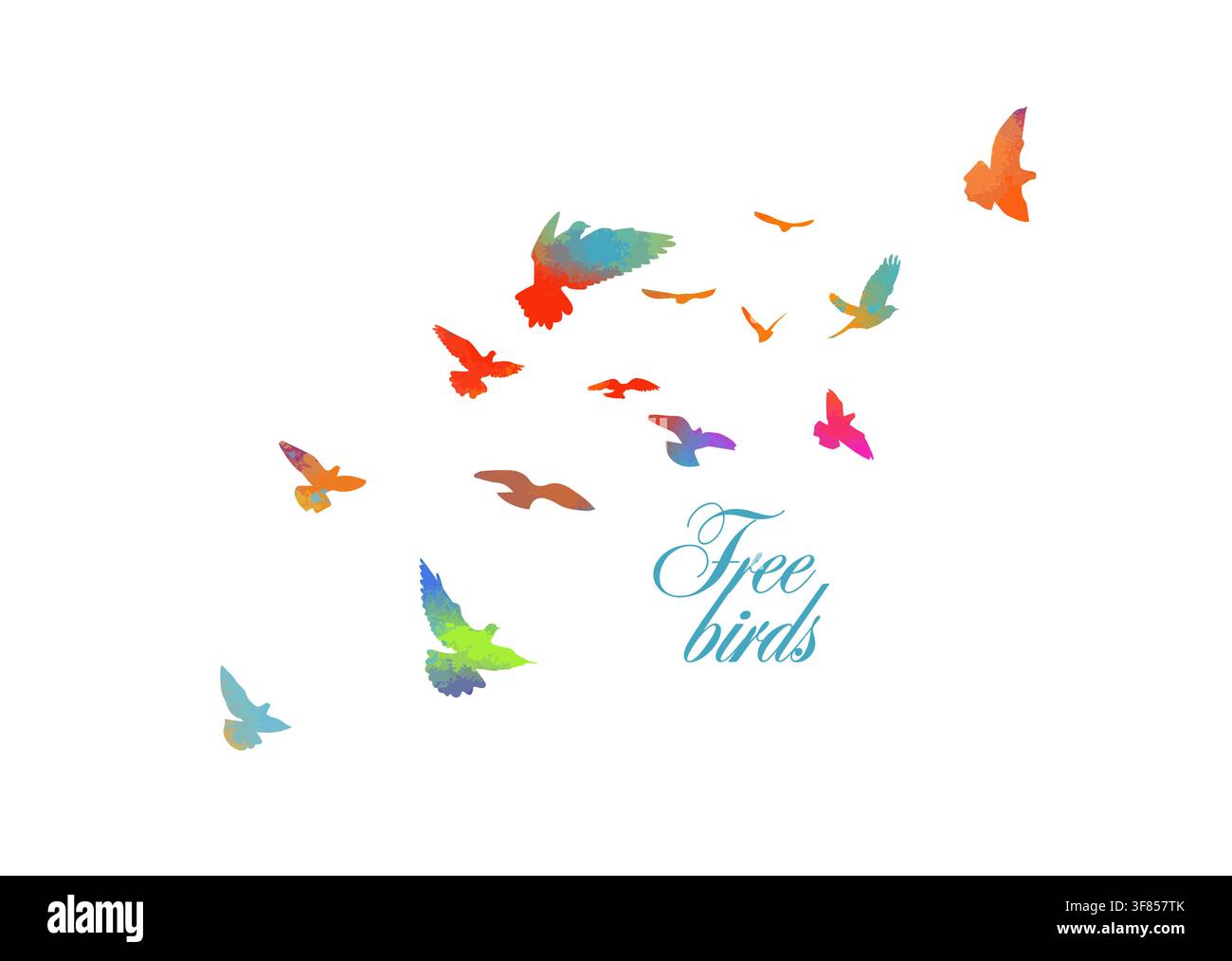 Abstract colored flying birds. Mixed media. Vector illustration Stock Vector