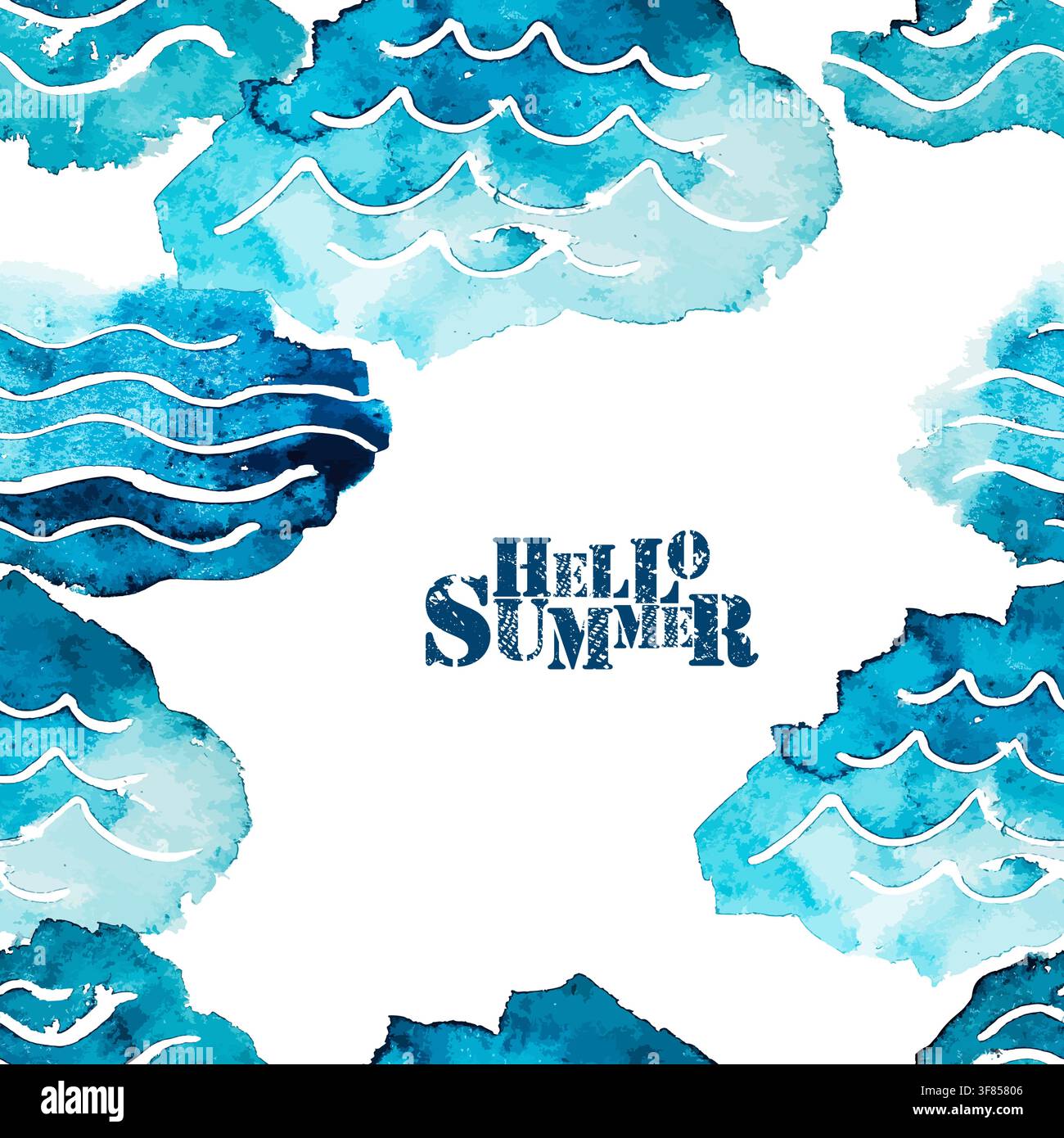 Abstract background frame with sun, clouds, and sea . Vector illustration Stock Vector