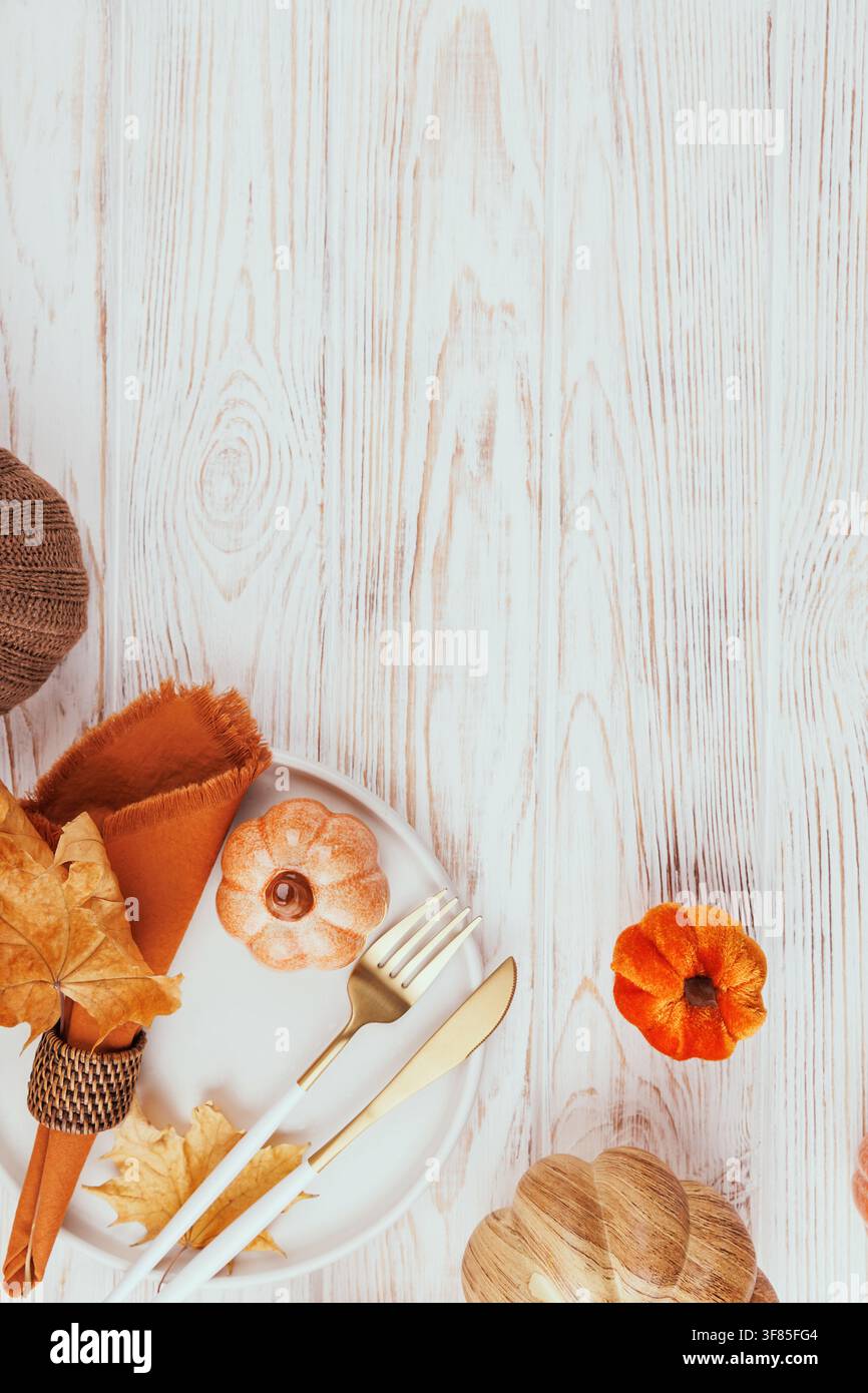 Vertical Thanksgiving Table Setting with Copy Space Stock Photo