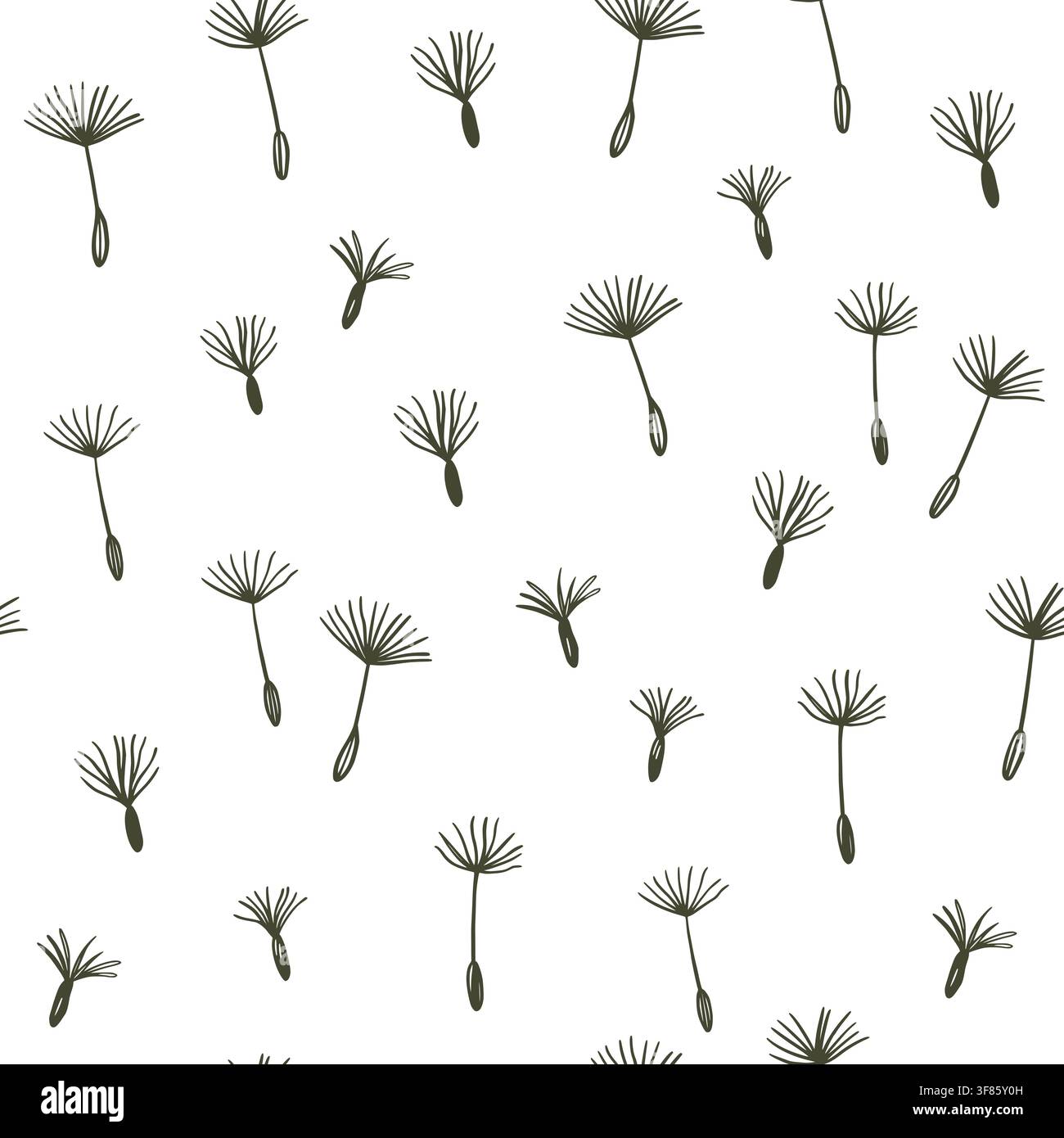Seamless pattern with dandelion fuzz. Blowball fluff. Vector hand-drawn doodle illustrations Stock Vector