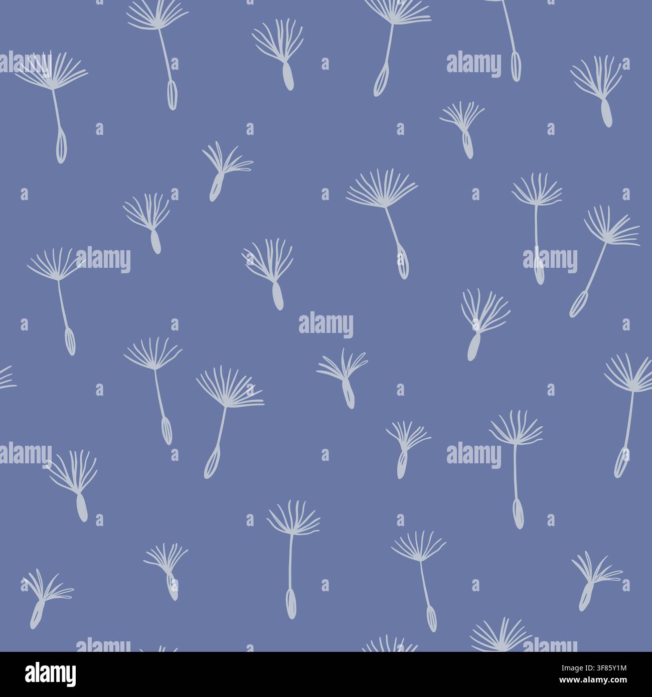 Seamless pattern with dandelion fuzz. Blowball fluff. Vector hand-drawn doodle illustrations Stock Vector