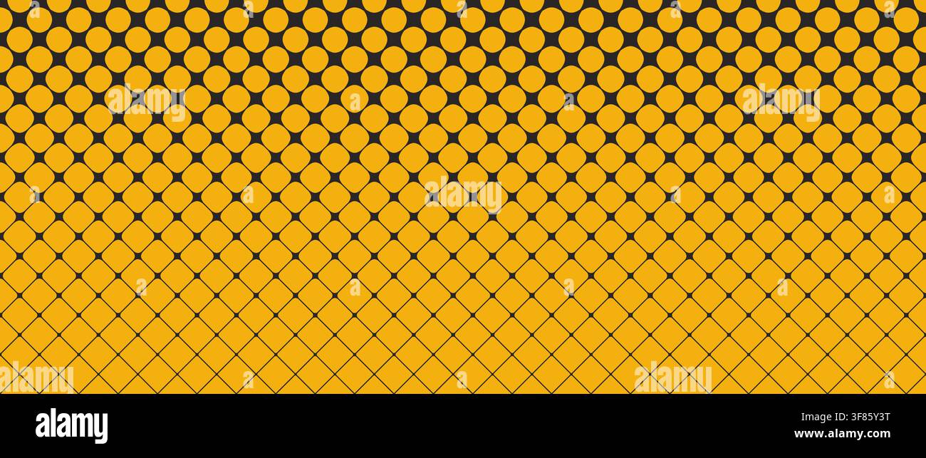 Yellow repeated geometric gradation background. Morphing grid gradient pattern. Abstract repeating mosaic pattern wallpaper. Yellow mustard retro lattice wireframe backdrop. Vector texture pattern Stock Vector