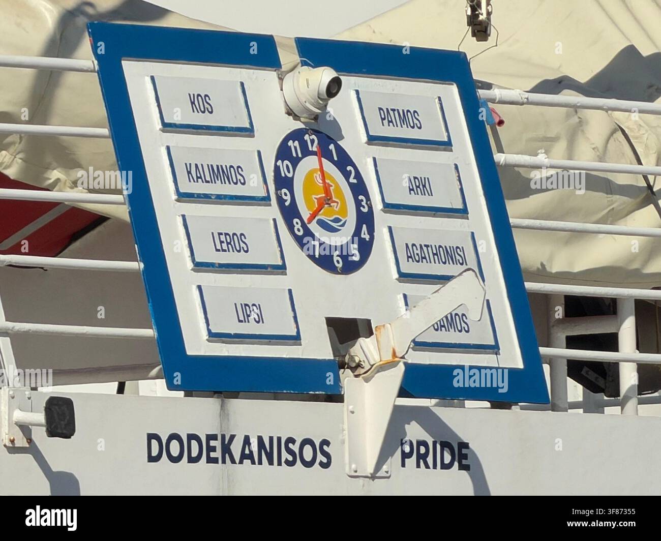Skala Patmos Island Greece 30th July 2026 Route Map Sign Aboard Skala Patmos Island Greece 30th July 2026 Route Map Sign Aboard The Dodekanisos Pride Ferry Island Hopping 3F87355 