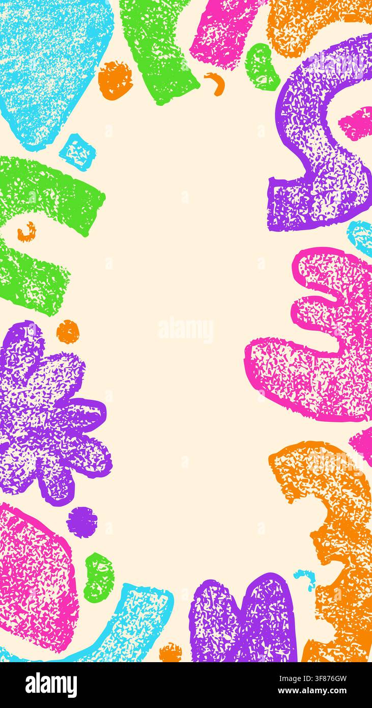 Vertical light color frame with child chalk abstract elements. Stock Vector