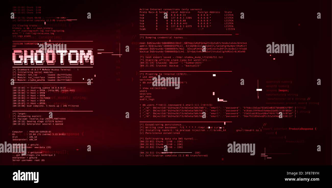 Programming code display with script elements and glitch effects on black background. Vector realistic illustration of red digital screen backdrop, software development, data structure lines Stock Vector