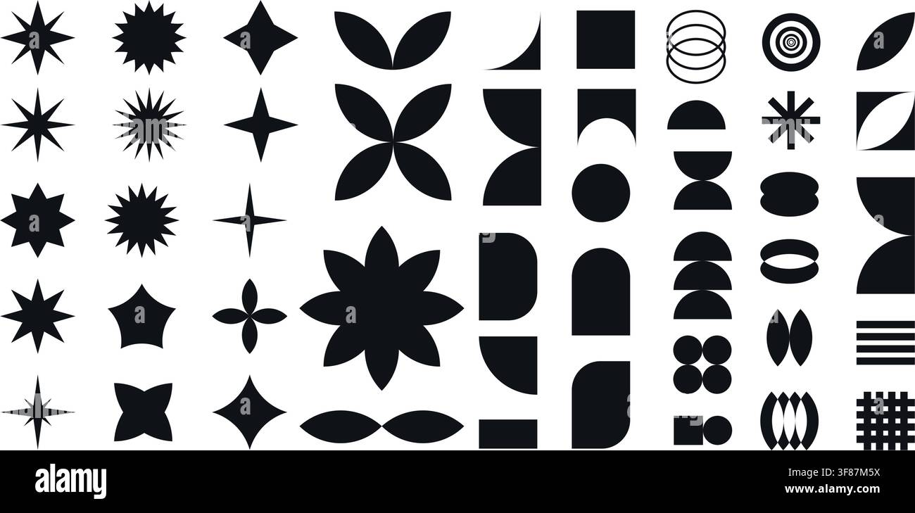Abstract shapes and geometric elements in brutalist style Stock Vector