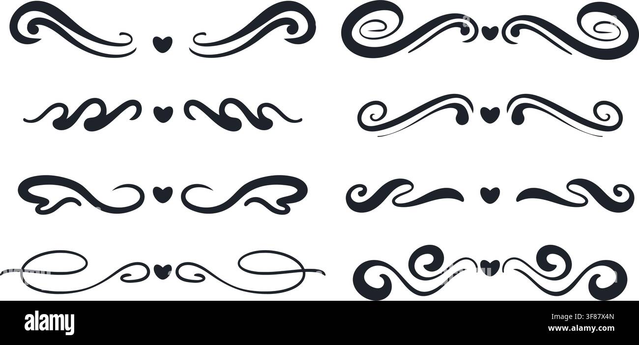 Ornate text dividers with hearts set Stock Vector
