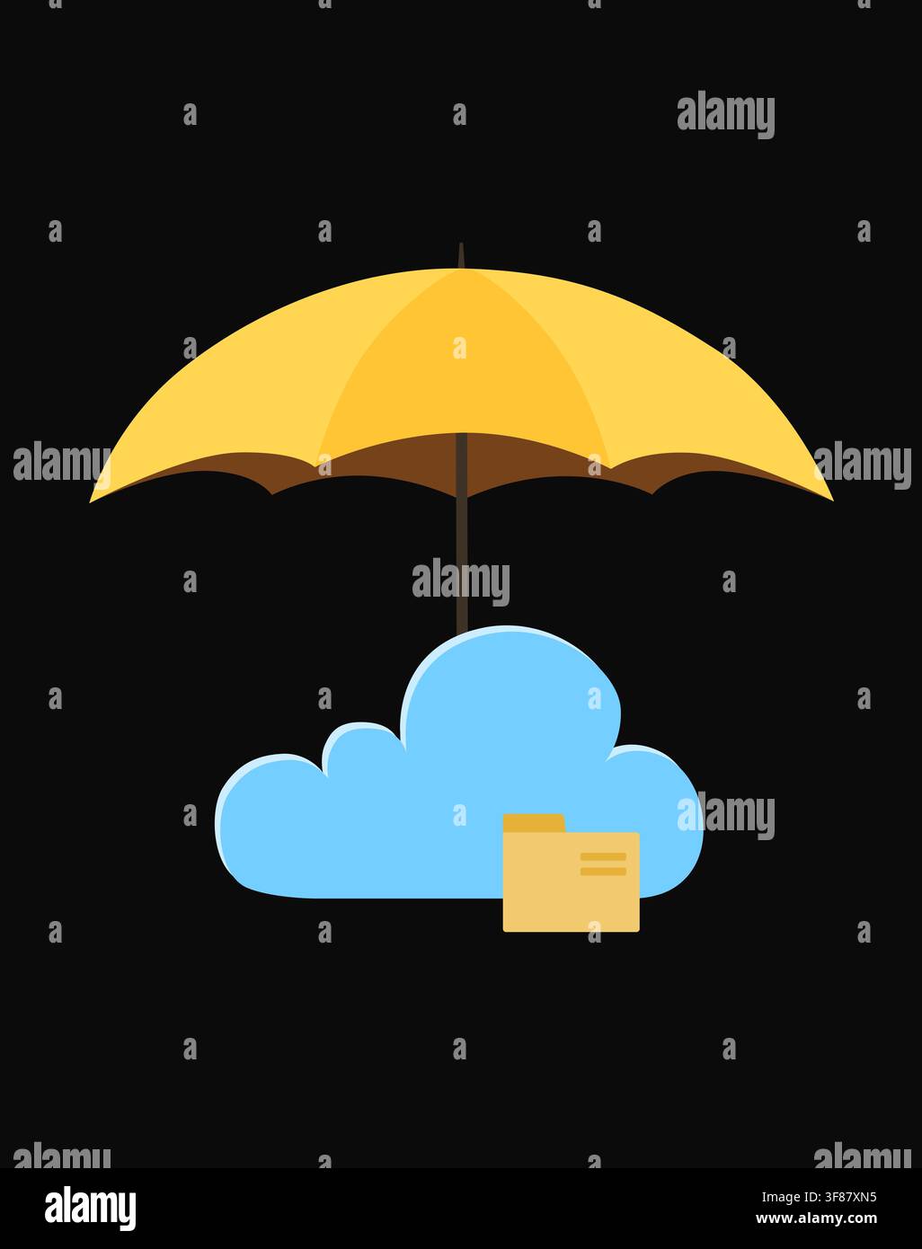 Cloud Protection Concept with Umbrella 3D Render Stock Photo