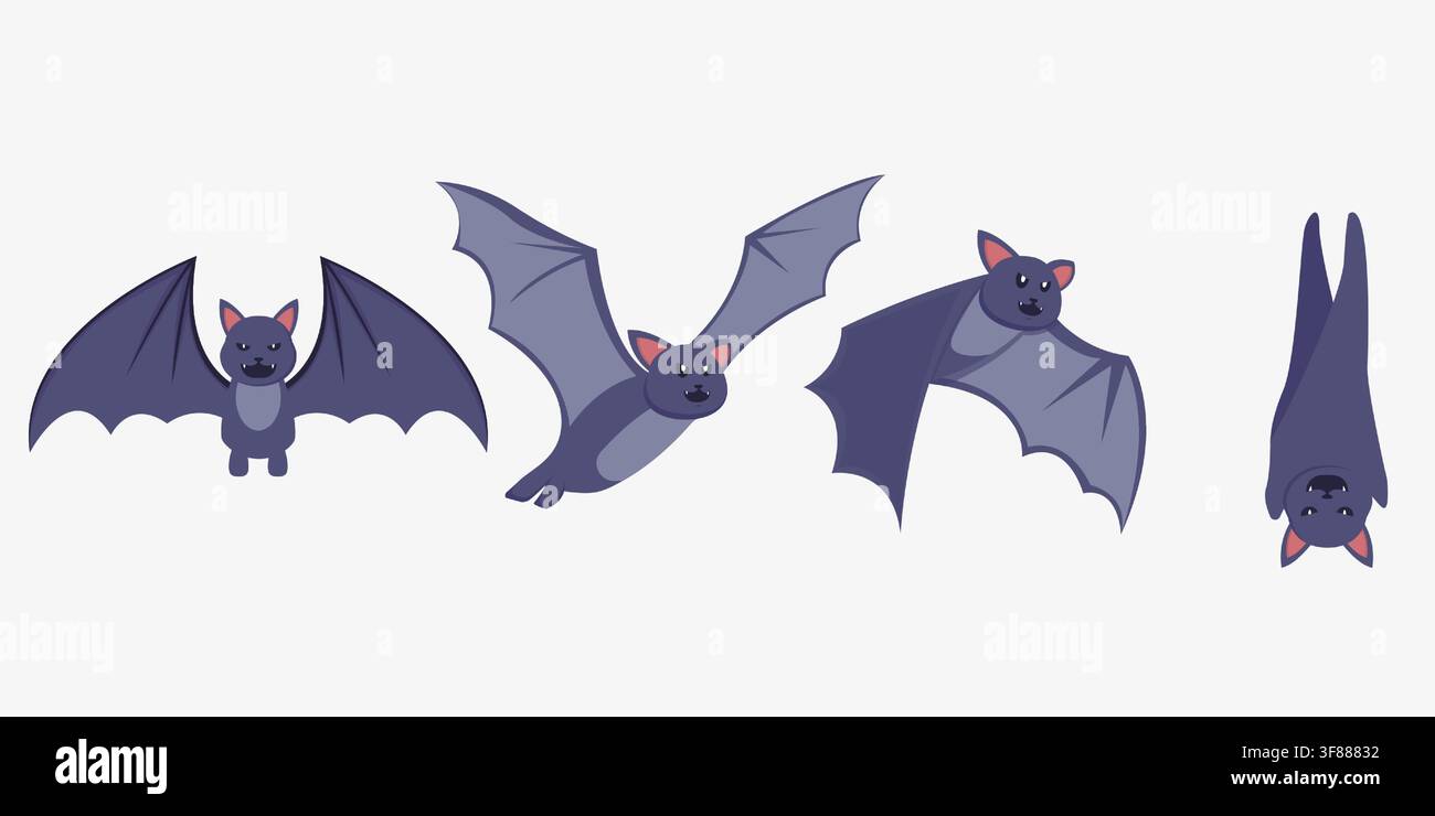 Cute Halloween Bat Character Vector Illustration Set Collection Stock Vector