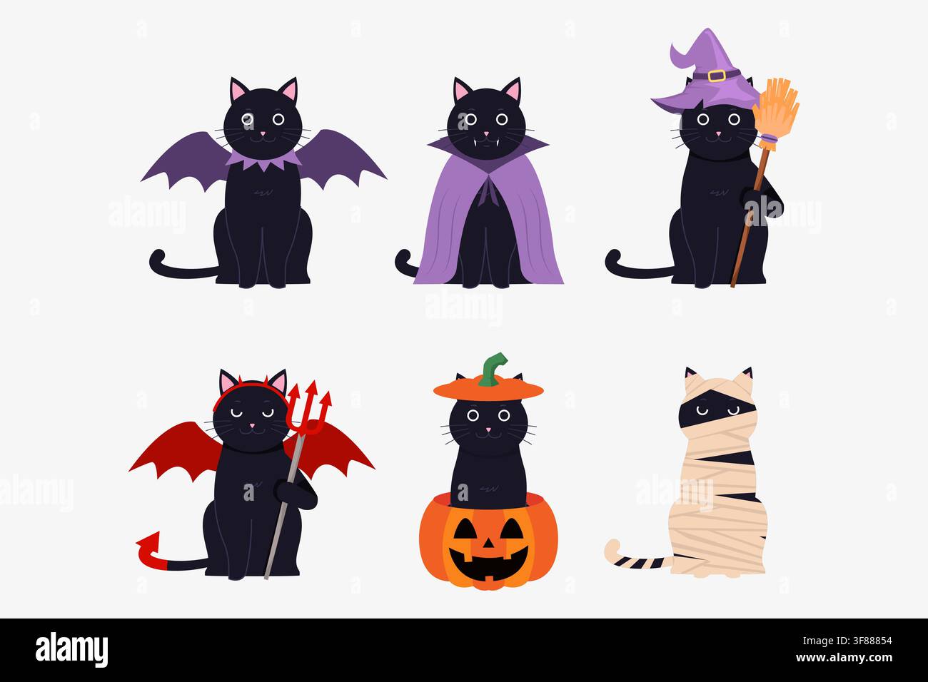 Cute Black Cat Costume Halloween Vector Element Collection Stock Vector