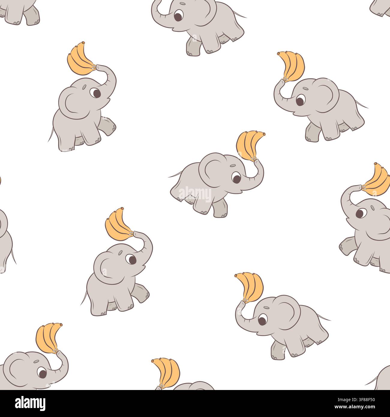 Vector seamless background featuring cute elephants and bananas Stock Vector