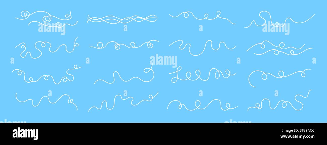 Continuous black squiggle line cable abstract wavy vector illustration set pattern background. Stock Vector