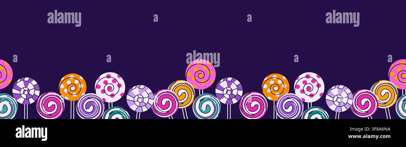 Striped lollipops Halloween seamless border vector illustration Stock Vector