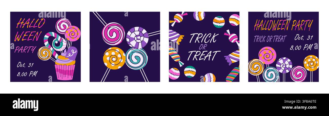 Halloween party square posters set vector illustration Stock Vector