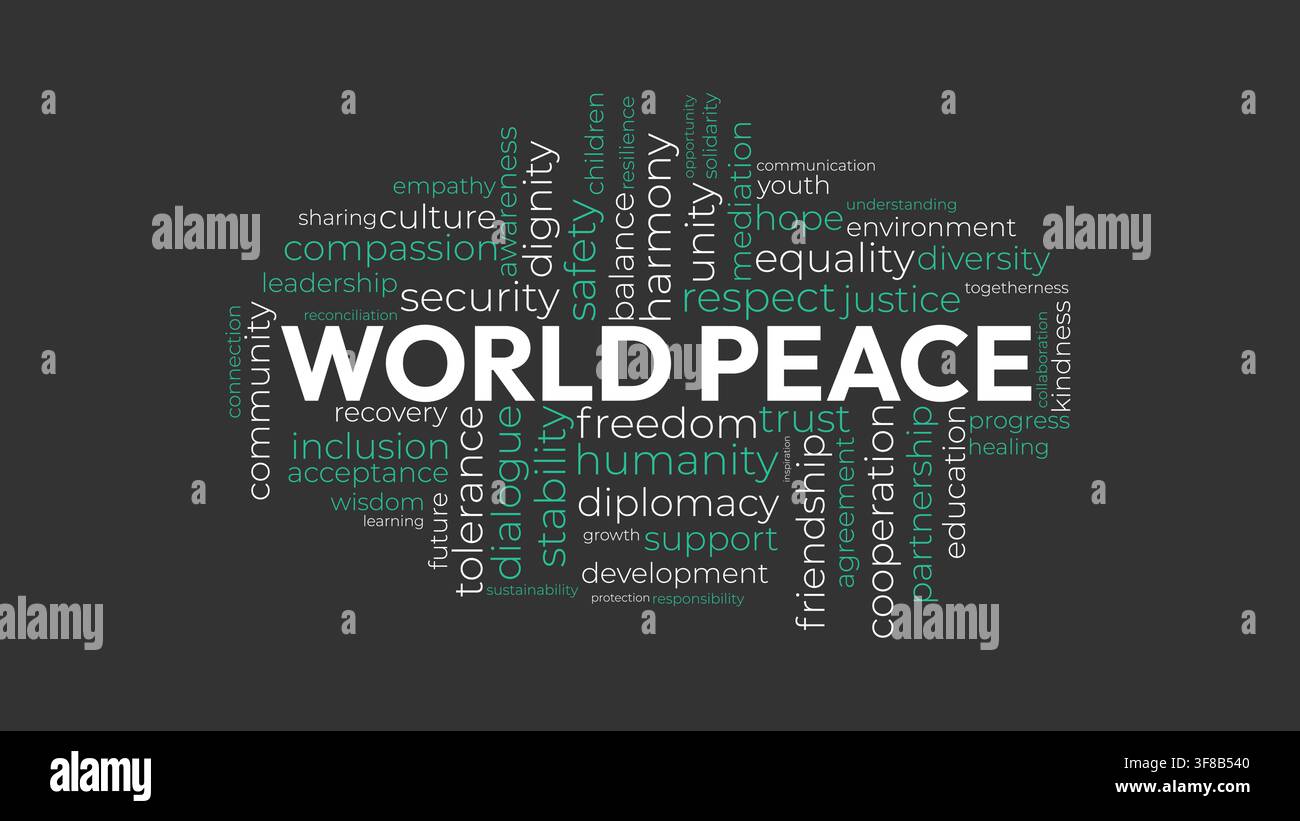 World Peace Word Cloud Concept Vector Illustration on Dark Background Stock Vector