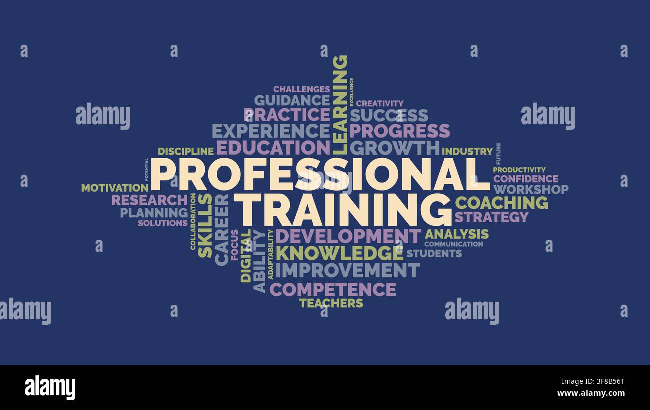 Professional Training Word Cloud Concept with Learning and Career Development Typography Stock Vector