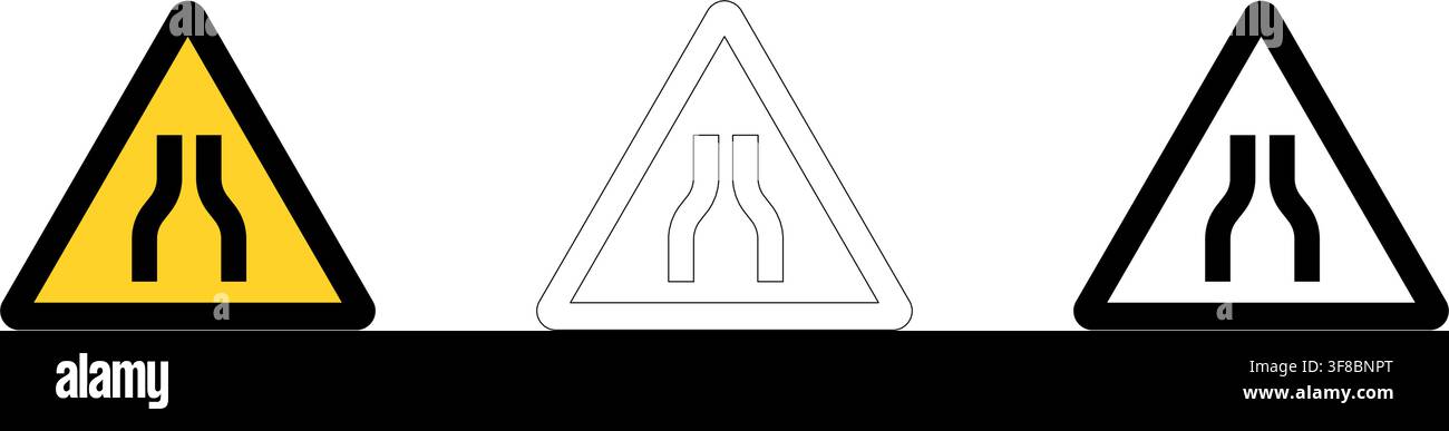 Warning road narrows in vector format Stock Vector