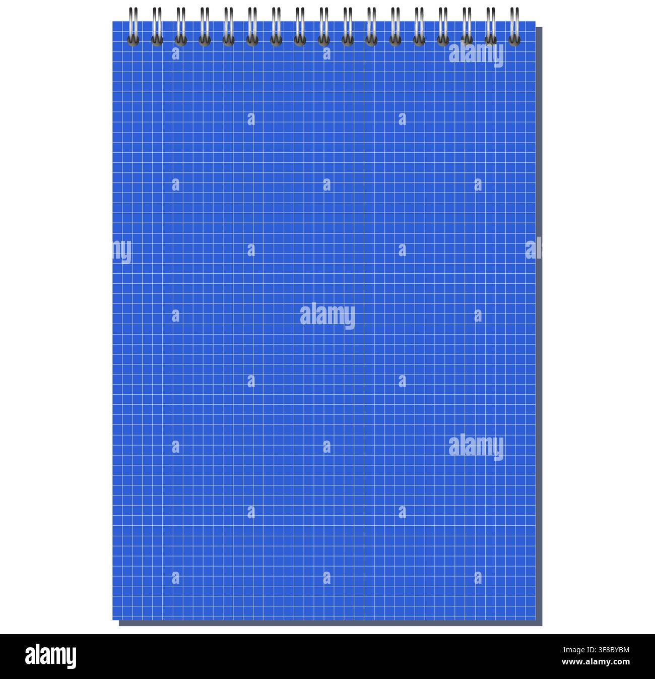 Pale Green engineering grid notebook page shows fine squared ruling, side wire binding, and upright portrait format on light gray background. Suitable for schoolwork, planning, stationery layouts, Stock Vector