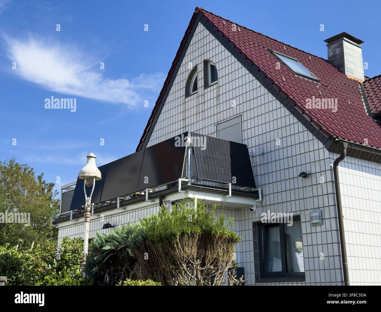 Several solar panels on a balcony in Wuppertal, Germany Stock Photo