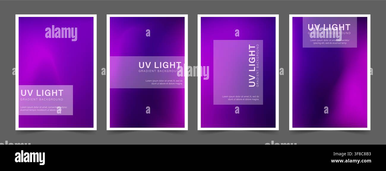 UV gradient background. Vibrant violet backdrop with empty space. Set of Vector illustrations Stock Vector
