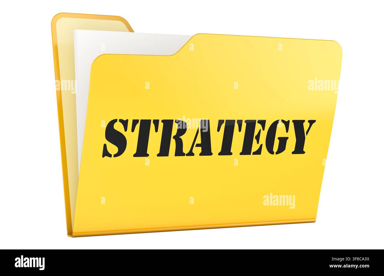 Strategy, yellow folder with documents. 3D rendering isolated on white background Stock Photo