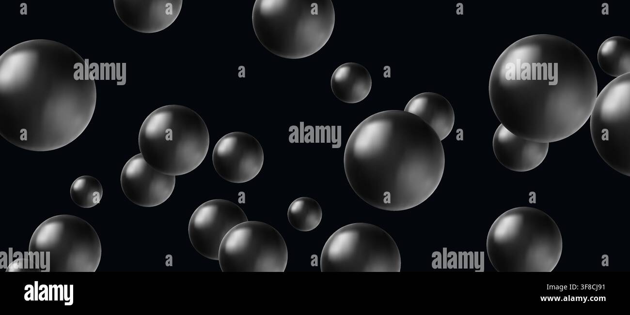 Floating metallic spheres in dark space with reflections Stock Vector