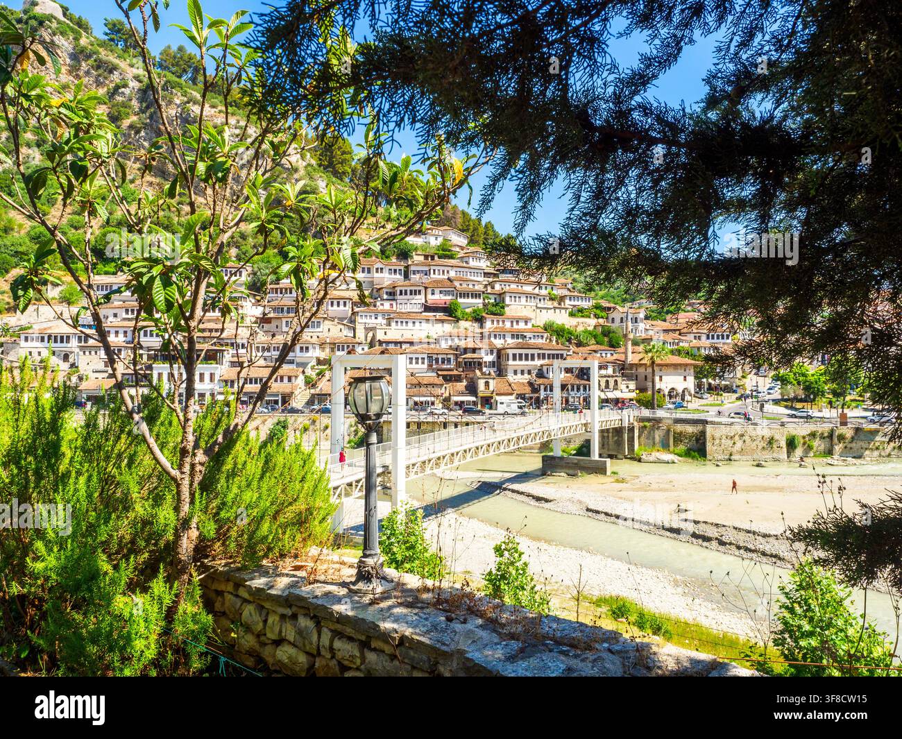 Stone houses in the old quarter of Mangalem - Berat, Albania Stock Photo
