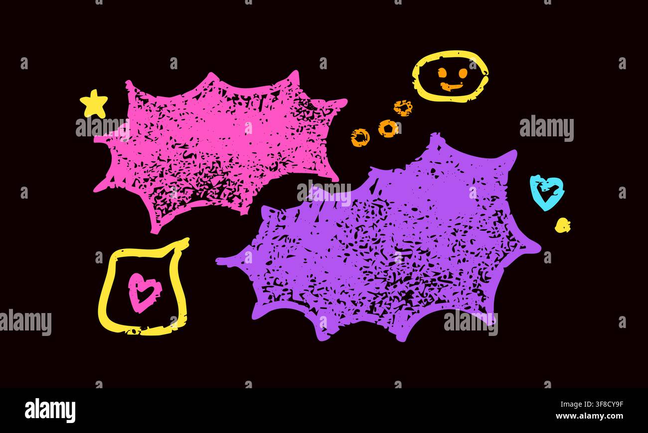Purple and magenta crayon speech bubbles. Stock Vector
