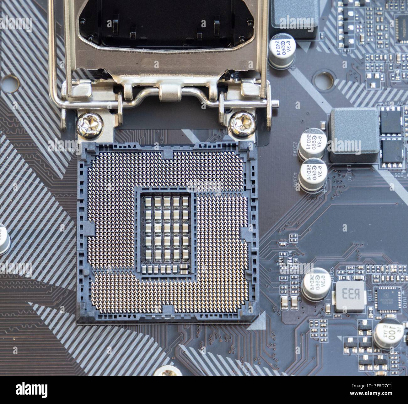 A close up view of an empty computer processor socket Stock Photo