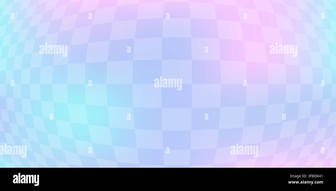Y2K gradient background with holographic grid pattern. Cute cyber checkered aesthetic texture. Retro 90s geometric vector design. Pastel pink and blue Stock Vector