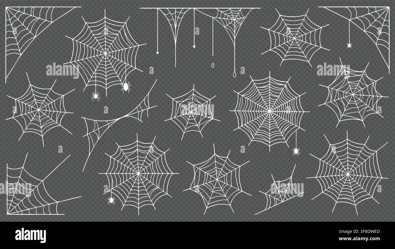 Intricate spider web designs on a dark gradient background Stock Vector