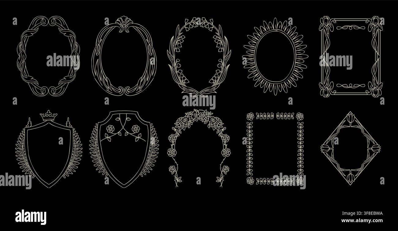 Elegant vintage frames glow on black background Stock Vector
